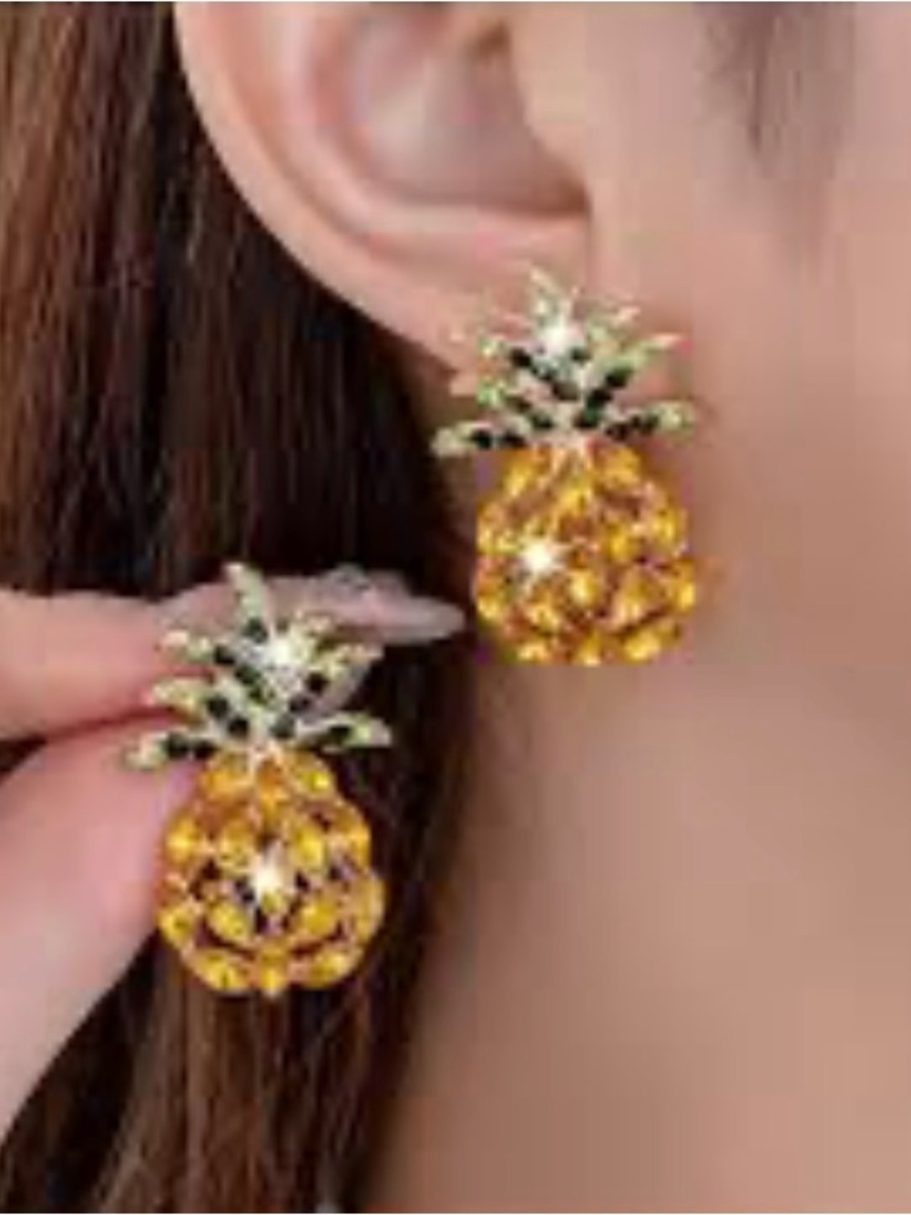Fashion Nova Pineapple Crystal Drop Earrings - Gold, Yellow